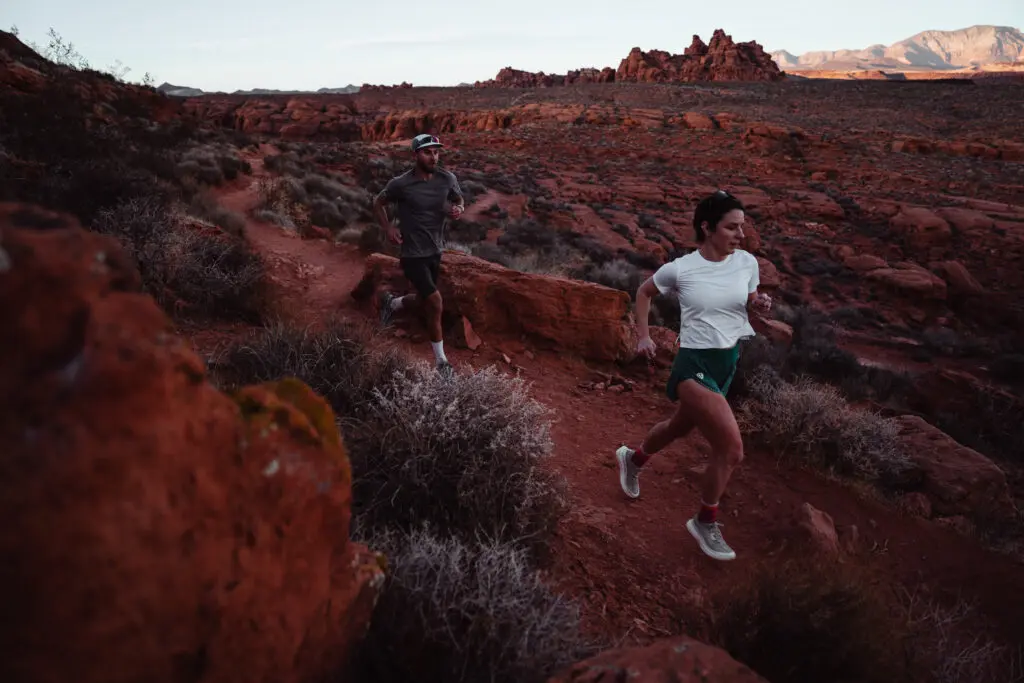 Caleb with training partner Leah Yingling on a training run in St. George. Photo courtesy of Mike McMonagle