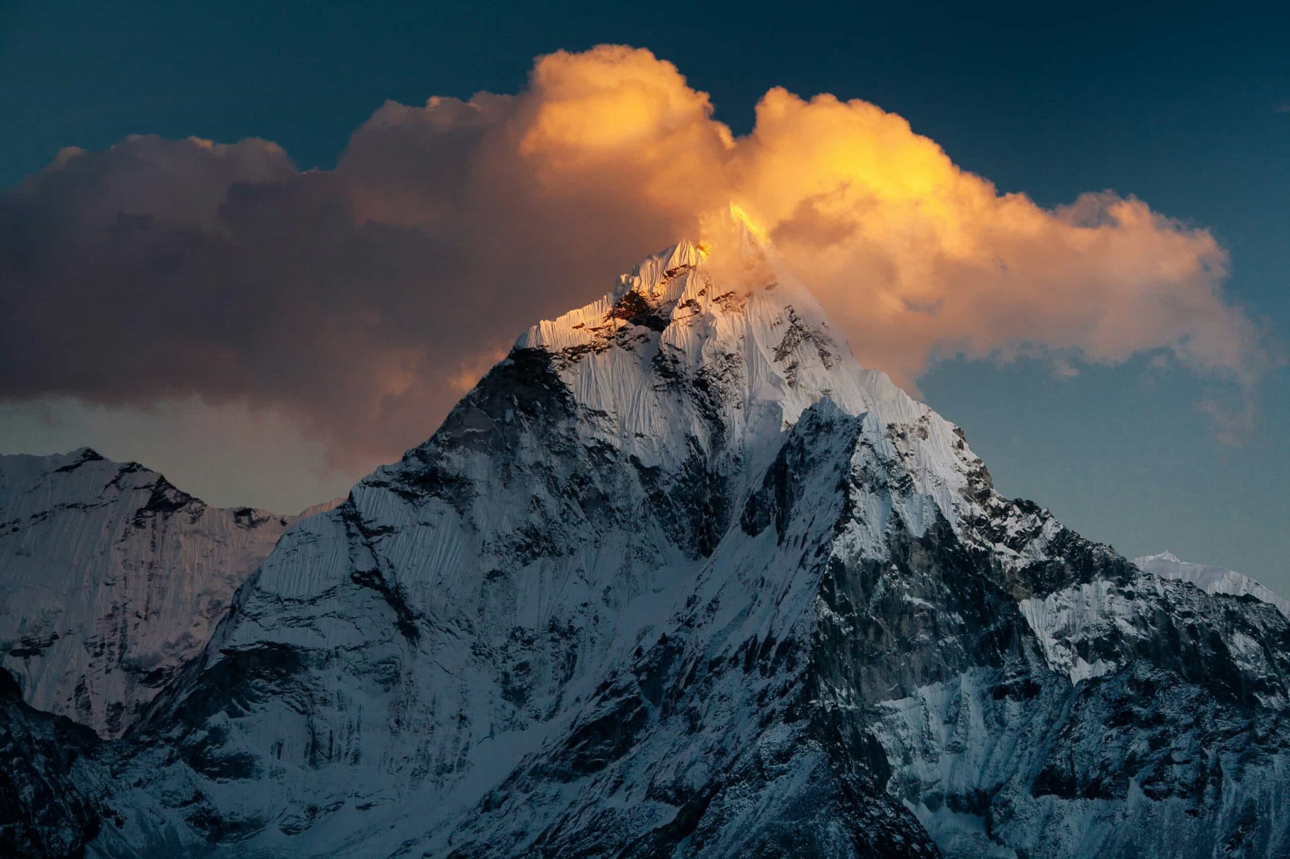 Mount Everest with Pink and Orange clouds